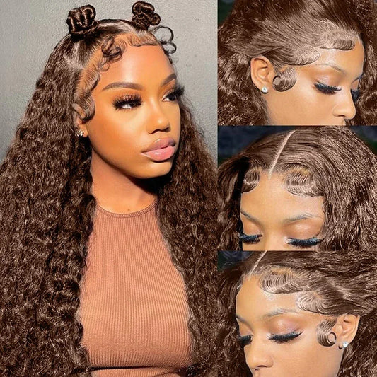 Chocolate Brown Deep Wave HD Transparent Lace Frontal Wig